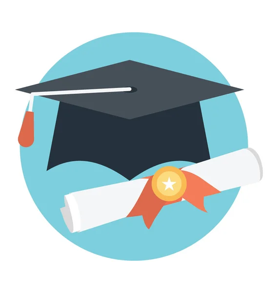 带毕业证书的长袍帽平面图标 — 图库矢量图片