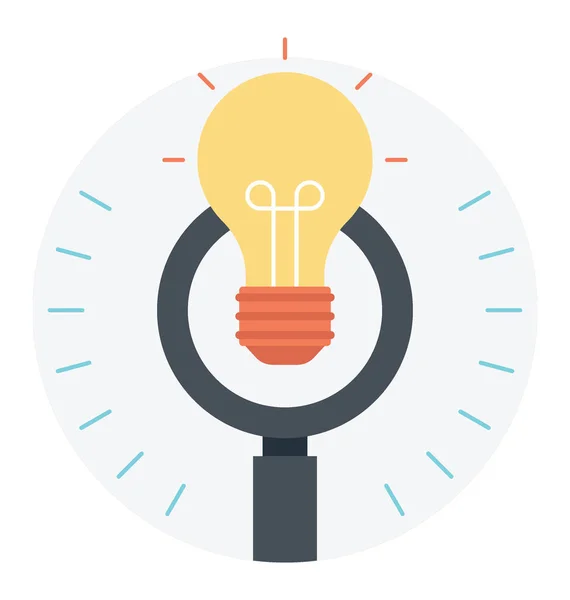 Ícone Vetor Criação Uma Lâmpada Lupa Simbolizando Ideia Pesquisa — Vetor de Stock