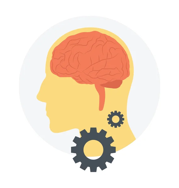 Icono Vectorial Del Cerebro Humano Signo Engranaje Que Simboliza Solución — Vector de stock