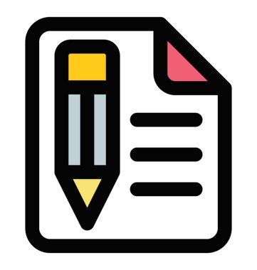 Düz vektör simgesi bir kağıt ve kalem, illüstrasyon yazma içerik