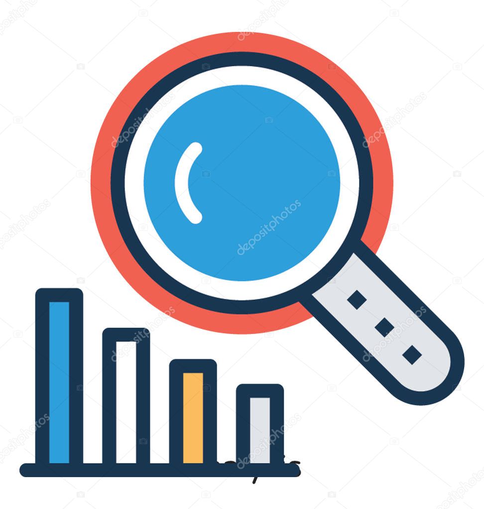 Simple Statistics search concept Vector Icon, magnifier with bar graph