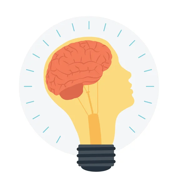 脳の創造的なアイデアと電球ベクトル フラット デザイン 心の創造的な脳を開く — ストックベクタ