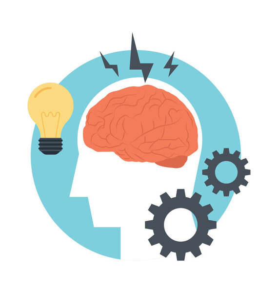 This is a vector icon of mind and idea, some of elements are lightbulb, and gear wheels 