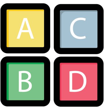 Vektör çizim anaokulu aksesuarları. ABCD çocuklar eğitim blokları grafik simge sembolü