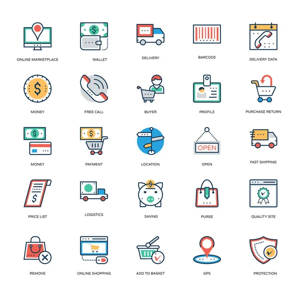 Compras Comercio Vector Iconos — Vector de stock