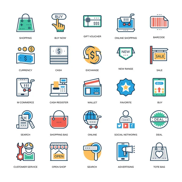 Compras Comercio Vector Iconos — Vector de stock