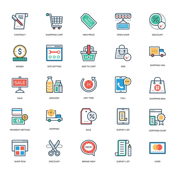 Compras Comercio Vector Iconos — Vector de stock