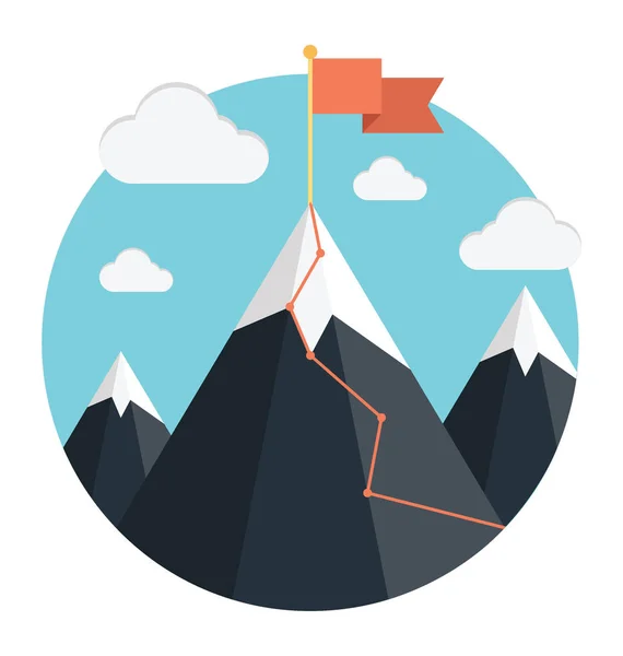 Pico Montaña Con Bandera Parte Superior Concepto Logro Objetivos — Vector de stock