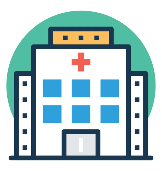 Icono Plano Diseño Del Edificio Del Hospital — Vector de stock