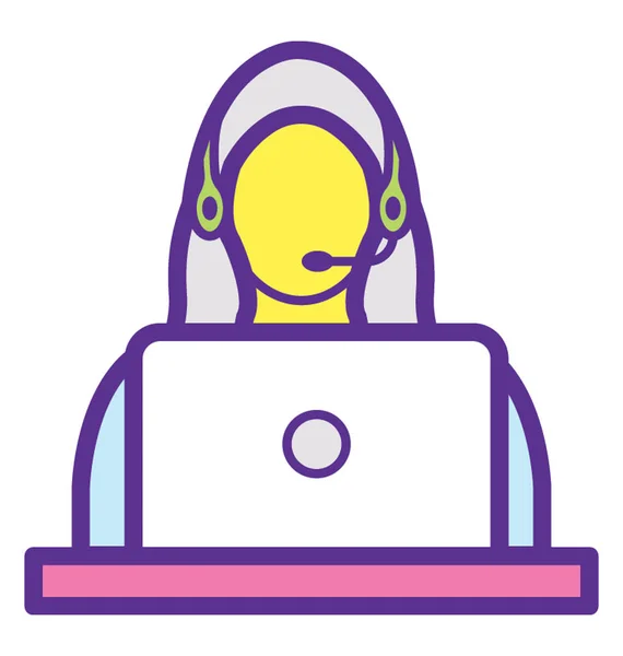 Kvinna Avatar Framför Laptop Och Bär Hörlurar Symboliserar Konsulttjänster — Stock vektor
