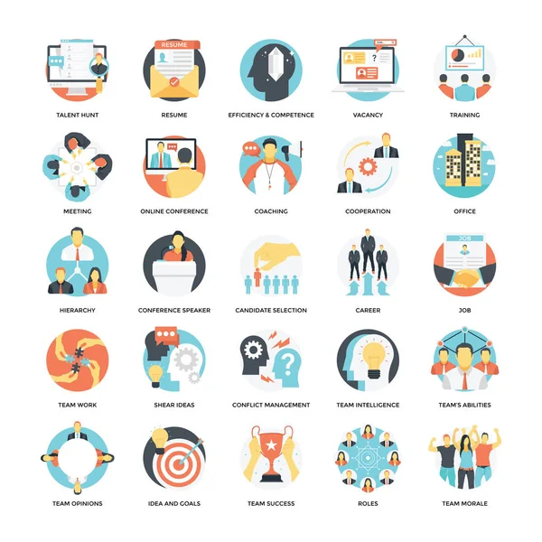 Recursos Humanos Iconos Vectores Planos — Vector de stock