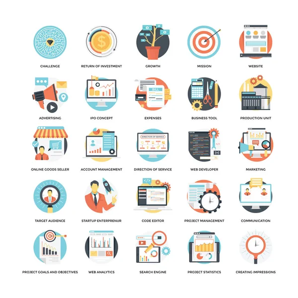 Recursos Humanos Flat Vector Icons Pack —  Vetores de Stock