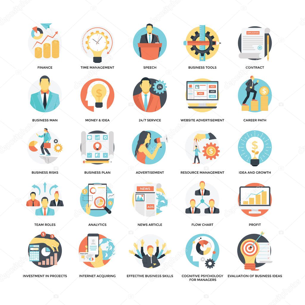 Human Resource Flat Vector Icons Collection 