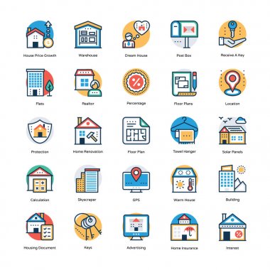 Emlak ve gayrimenkul renkli vektör Icons Set