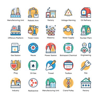Sanayi ve inşaat düz Icons Set 