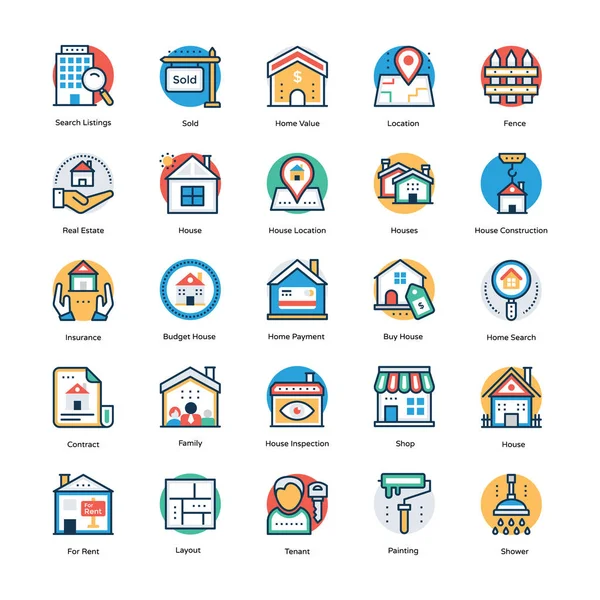 Emlak düz Vector Icons Set