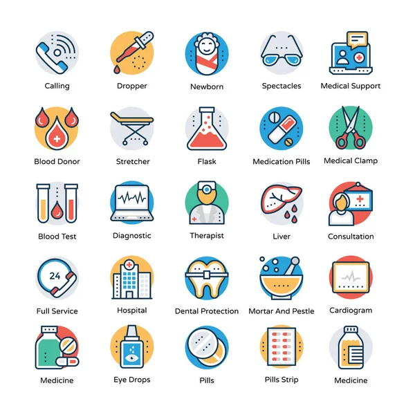 Conjunto Iconos Vectores Planos Médicos Sanitarios — Archivo Imágenes Vectoriales