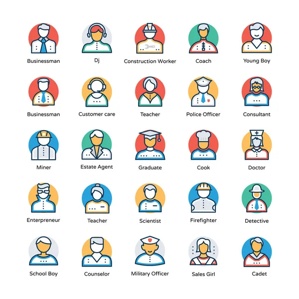 Professioni Flat Vector Icons Set — Vettoriale Stock