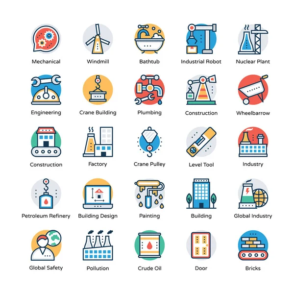 Industrial Construction Flat Icons — Stock Vector