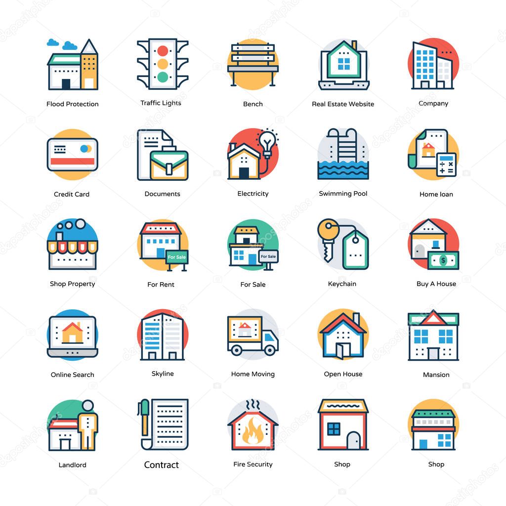Flat Icon Set of Real Estate and Property 
