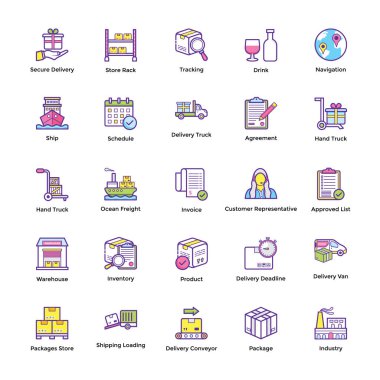 Lojistik teslim düz Icons Set 