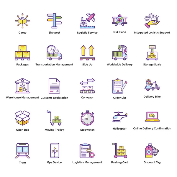 Logisztikai Szállítási Lapos Icons Pack — Stock Vector