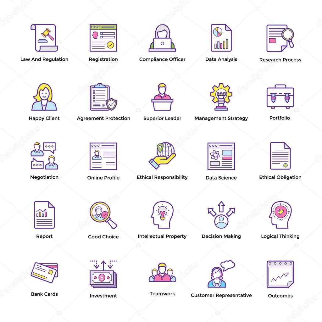 Pack of Of Business Flat Colored Line Icons