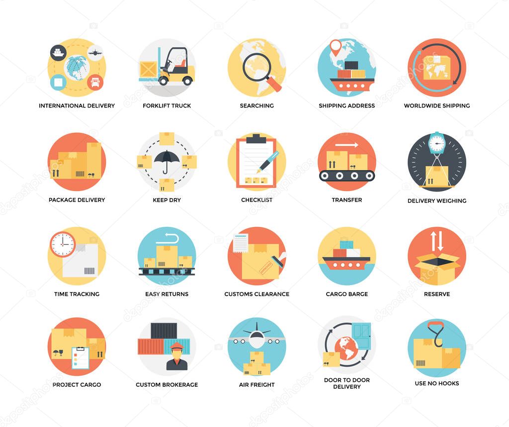 Flat Icons Set of Delivery and Shipping