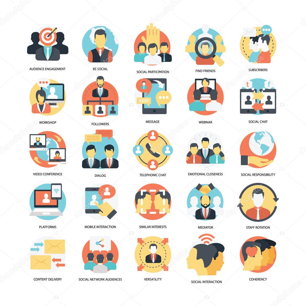 Online Communication and Social Communication Flat Vectors Set 