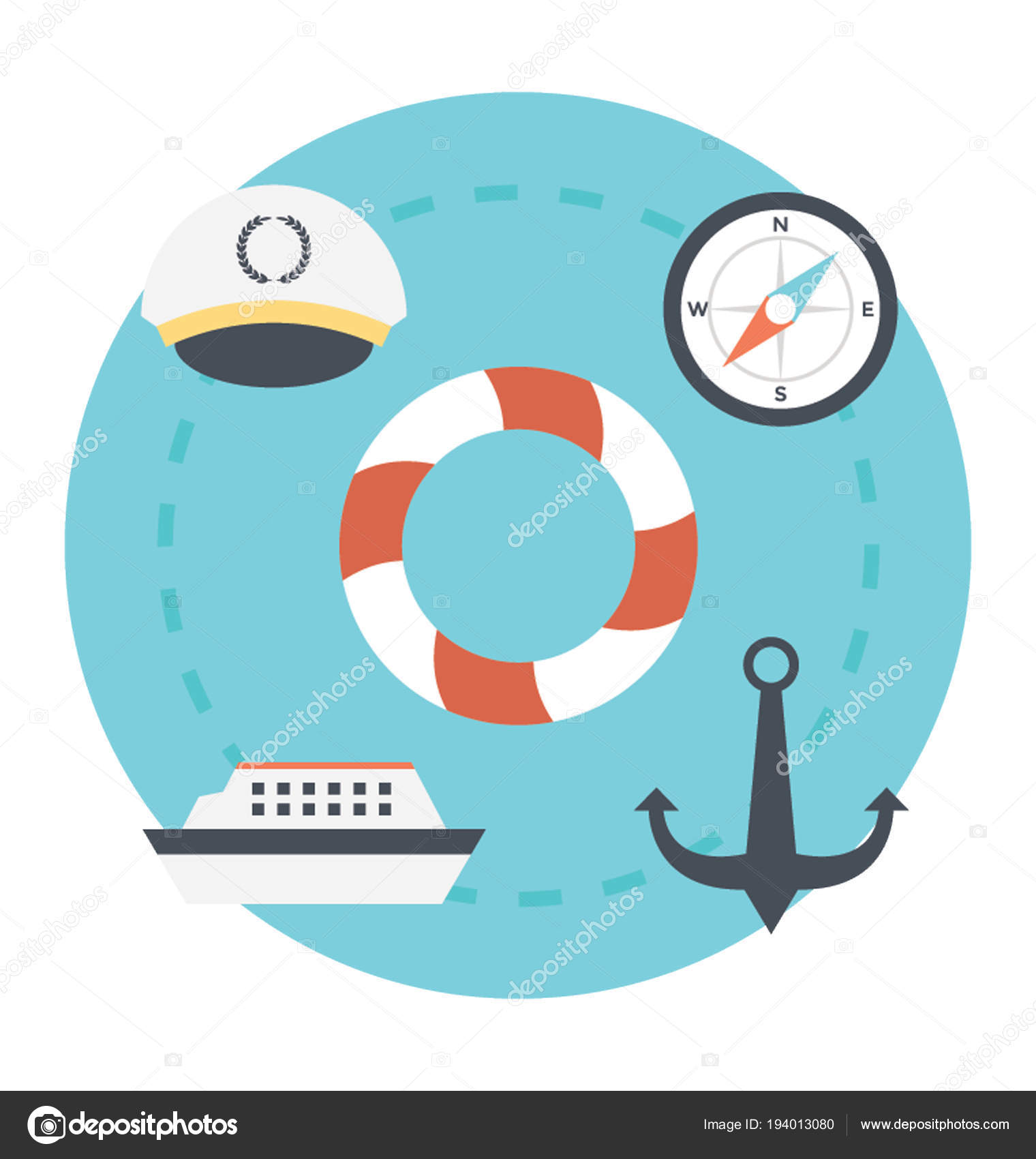 Platte Icoon Van Verschillende Nautische Apparatuur Stockvector C Prosymbols 194013080