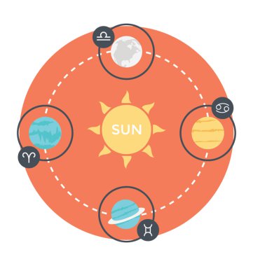 Flat icon showing the rulings of the zodiac signs in different planets clipart