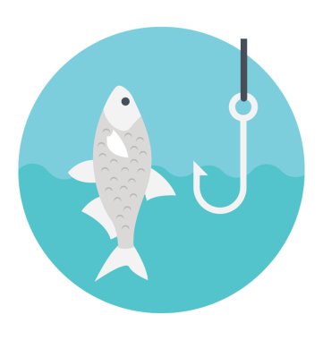Flat icon of a fish hook in the water for fishing  clipart