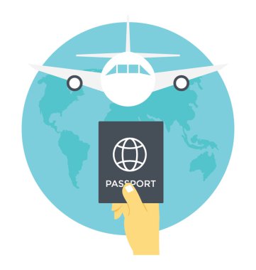 Bir pasaport ve bir uçak düz simgesi 