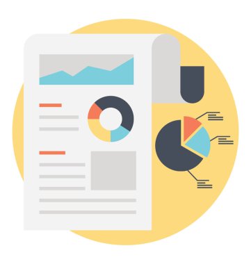 Pasta grafik analizi, düz simgesi ile istatistik rapor açıklaması 