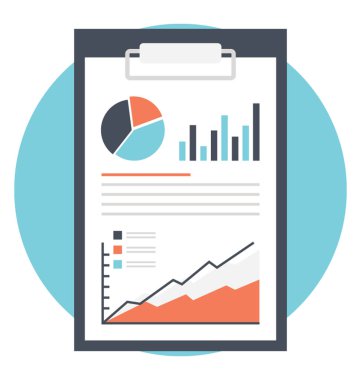 Pasta grafik ve çubuk grafik iş raporu, düz vektör simge üzerinde