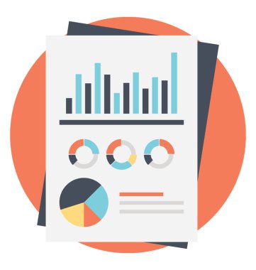 Pasta grafik analizi, düz simgesi ile istatistik rapor açıklaması 