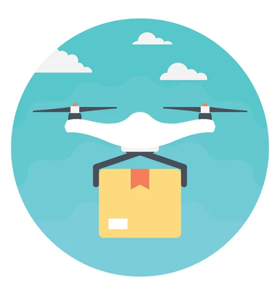 Icône Plate Drone Effectuant Une Livraison — Image vectorielle