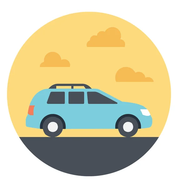 Icono Plano Coche Familiar Haciendo Viaje — Vector de stock