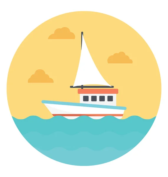 Flat Icon Small Ship Sea — Stock Vector