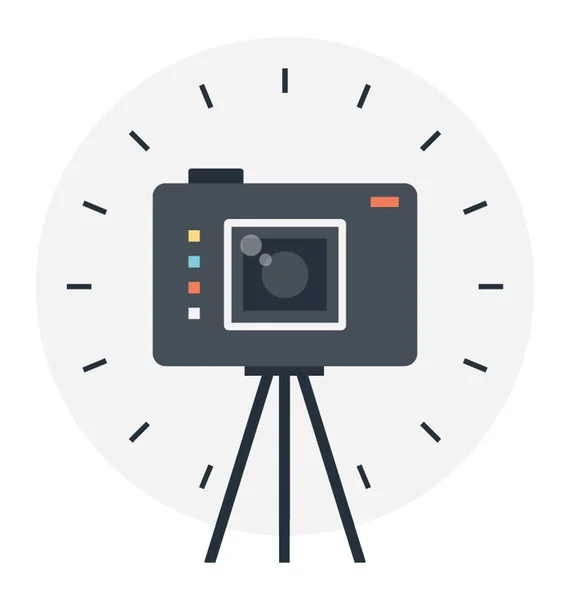 Une Caméra Sur Stand Icône Plate Design Caméra Trépied — Image vectorielle