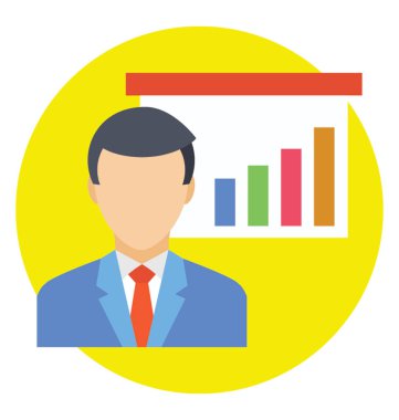 Analytics sunulması işadamı düz simgesi. 