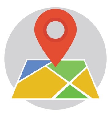 Konumu PIN bir harita üzerinde gösteriyor. Navigasyon ve Gps düz simgesi. 