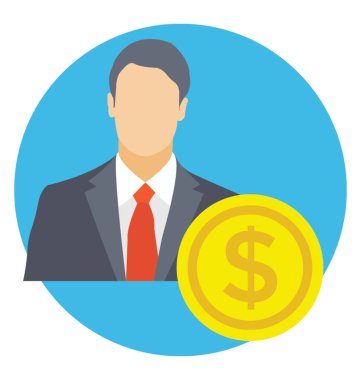 Doları para, işadamı kavramı düz vektör simgesi olan bir adam