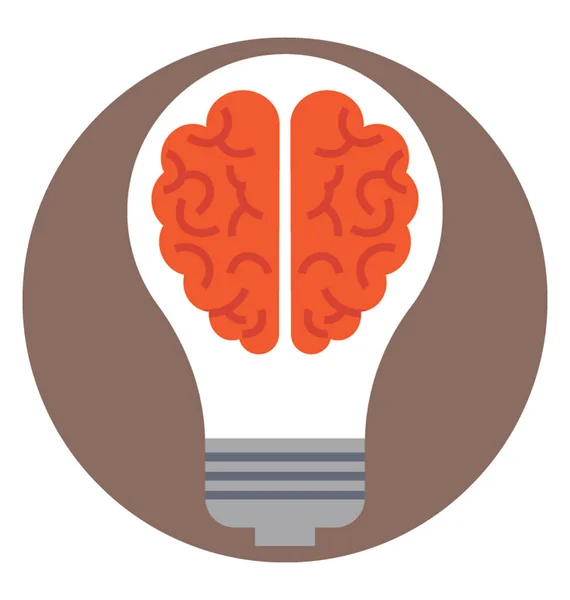 Flat Vector Icon Human Brain Electric Bulb Concept Smart Solution — Stock Vector
