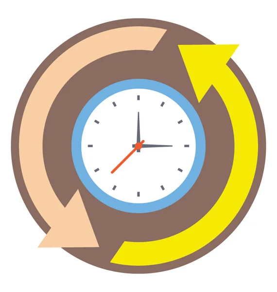 Flaches Vektorsymbol Der Uhr Mit Runden Pfeilen Zeitverarbeitungskonzept — Stockvektor