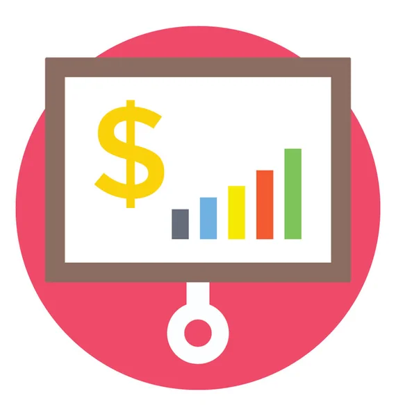 Gráfico Barras Signo Dólar Pantalla Del Proyector Icono Plano Presentación — Vector de stock