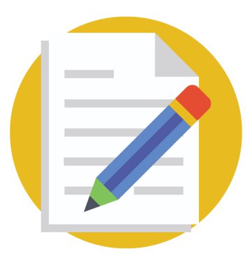 Kalem ve bir kağıt düz simgesi 