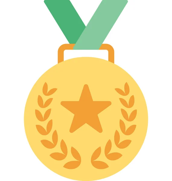 Icono Estilo Plano Una Medalla Oro Con Estrella Cinta Colores — Vector de stock