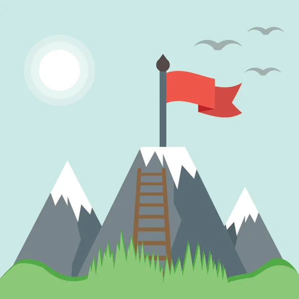 Missão Ilustração Cumprida Bandeira Montanha — Vetor de Stock