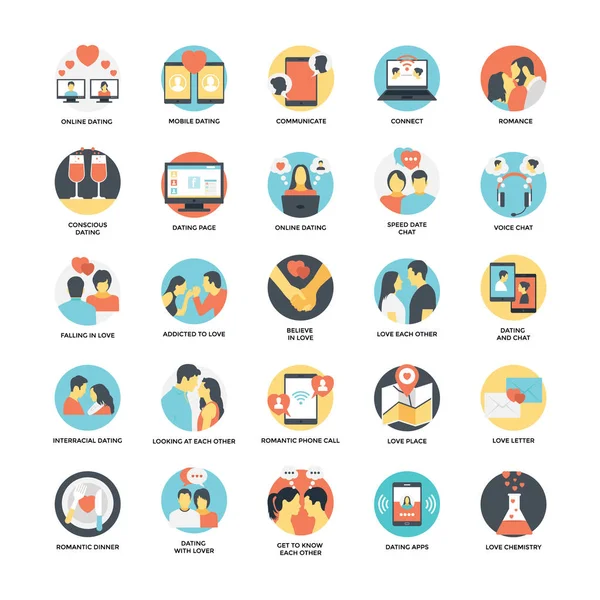 Platte Icons Set Van Dating — Stockvector